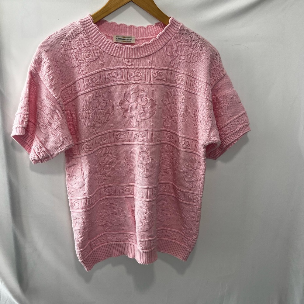 Pink Textured Short Sleeve Sweater